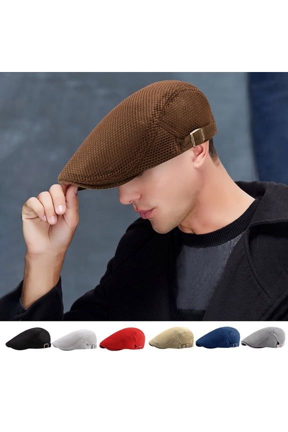 Mens Breathable Mesh Summer Newsboy Beret Ivy Cabbie Flat Cap