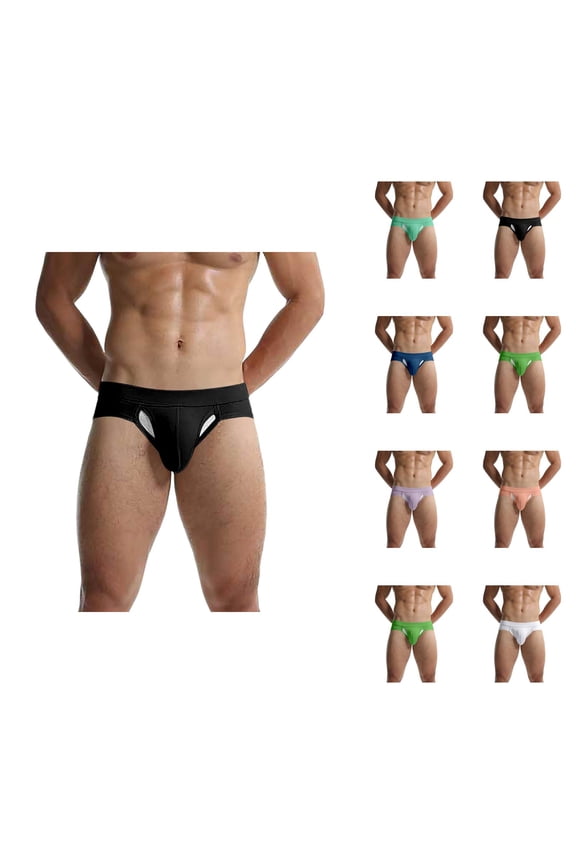 Mens Briefs Low Rise Breathable Mesh Fly Pouch Front Open Underwear