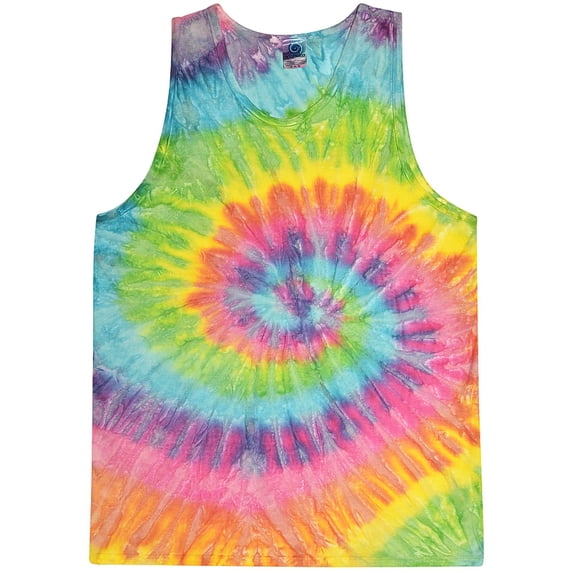 Mens Bright & Cheerful Cotton Tie Dye Tanktop, Large Reactive Rainbow