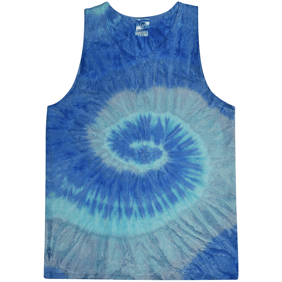 Mens Bright & Cheerful Cotton Tie Dye Tanktop, Medium Blue Jerry