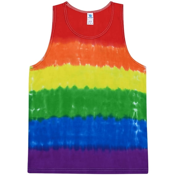 Mens Bright & Cheerful Cotton Tie Dye Tanktop, Medium Pride Rainbow