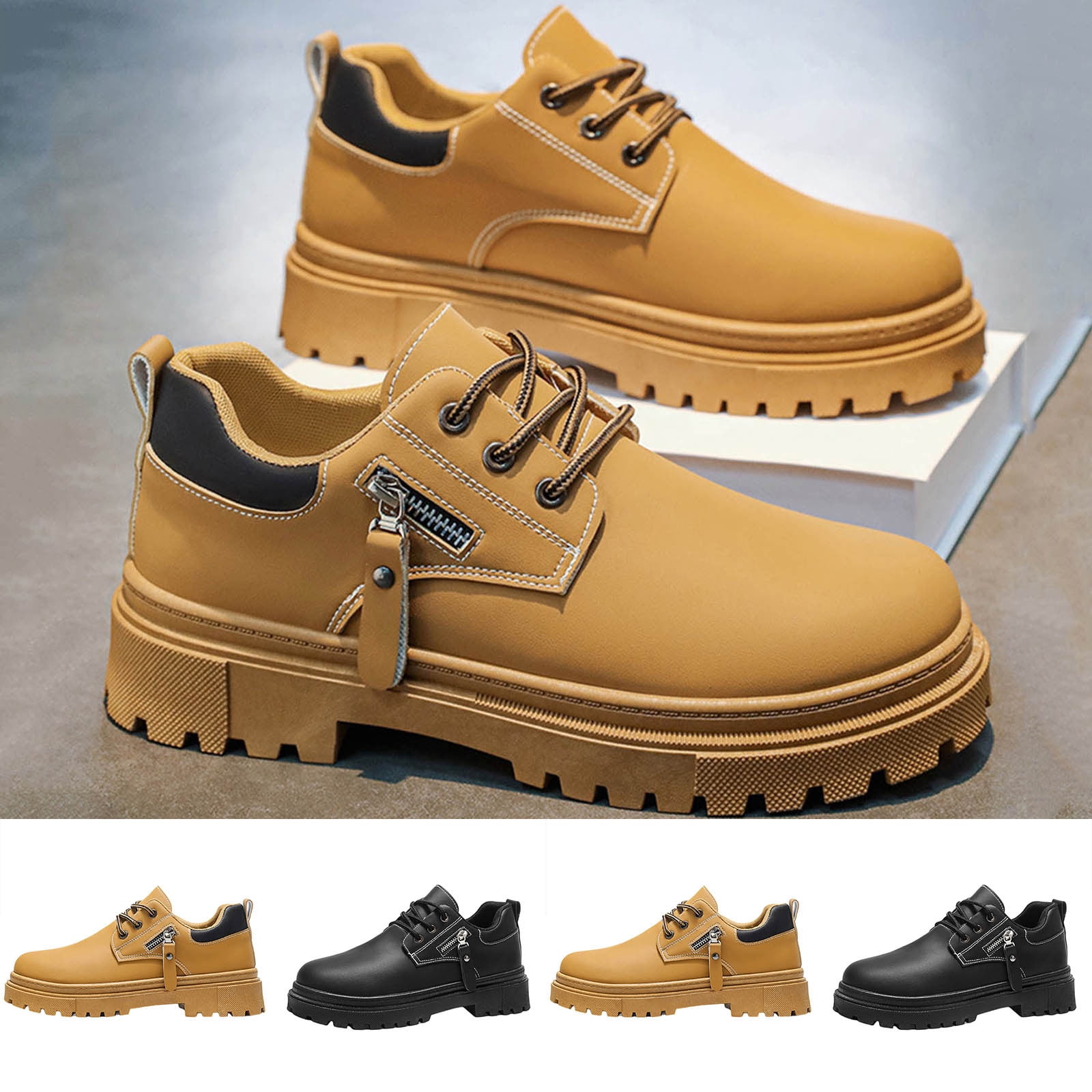 Mens British Style Work Shoes New Arrival Round Toe Square Heel Lace-Up ...