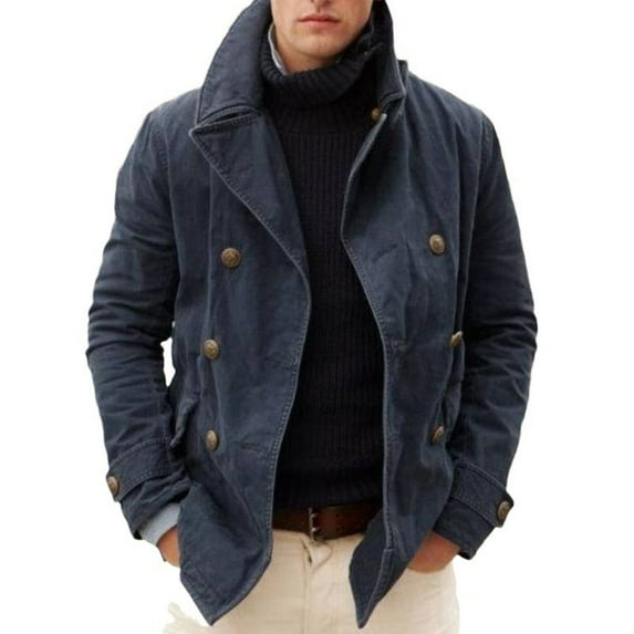 Mens British Trench Coat Vintage Windproof Notch Lapel Peacoat Double Breasted Jacket Coats For Men in Classic Design for Formal and Casual Occasions All Season,Navy,2XL