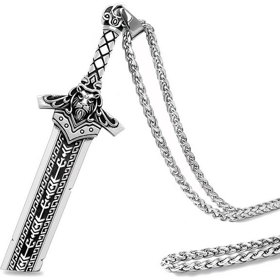 Mens Broken Sword Necklace Lion Head Knight Dragon Sword Pendant Viking Jewelry for Men Women