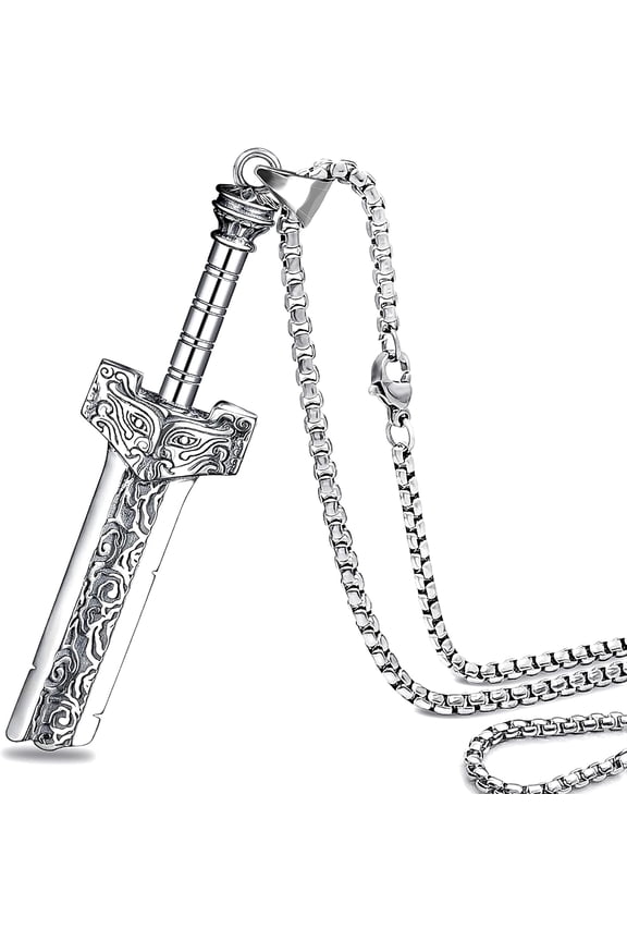 Mens Broken Sword Necklace Lion Head Knight Dragon Sword Pendant Viking Jewelry for Men Women