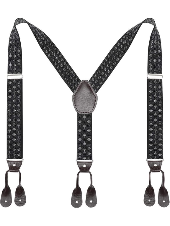 Mens Brown Button End Suspenders - Adjustable Elastic Y Shape Tuxedo Suspender
