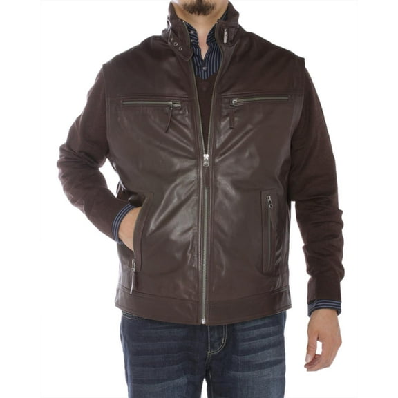 Mens Brown Coat Luciano Natazzi Full Grain Cow Leather Moto