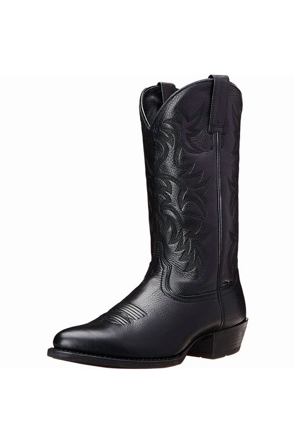 Mens Brown Cowboy Boots Classic Embroidered Snip Toe Wide Calf Mid-Cylinder Leather Country Western Boots Men's Work Boots