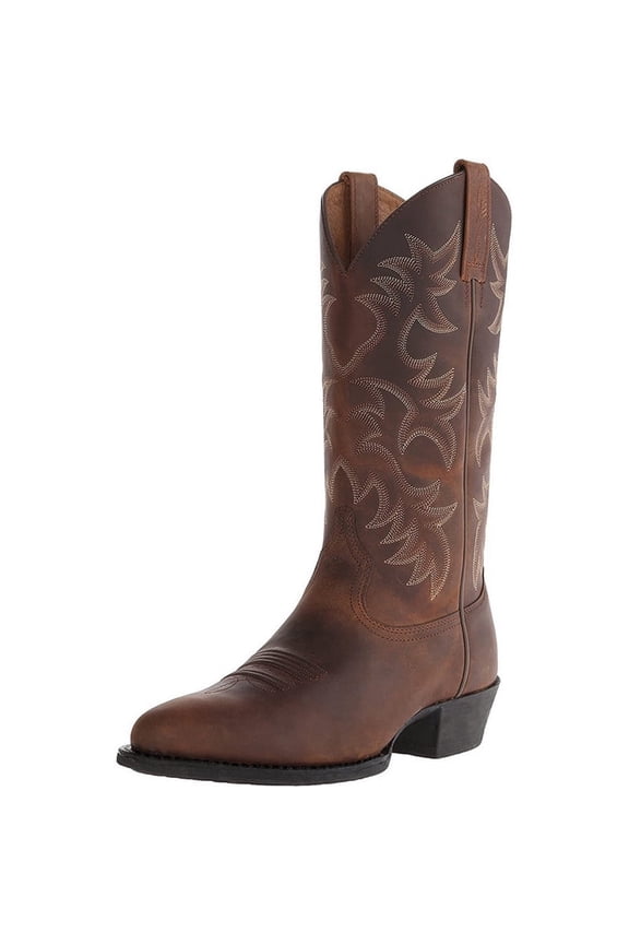 Mens Brown Cowboy Boots Classic Embroidered Snip Toe Wide Calf Mid-Cylinder Leather Country Western Boots Men's Work Boots
