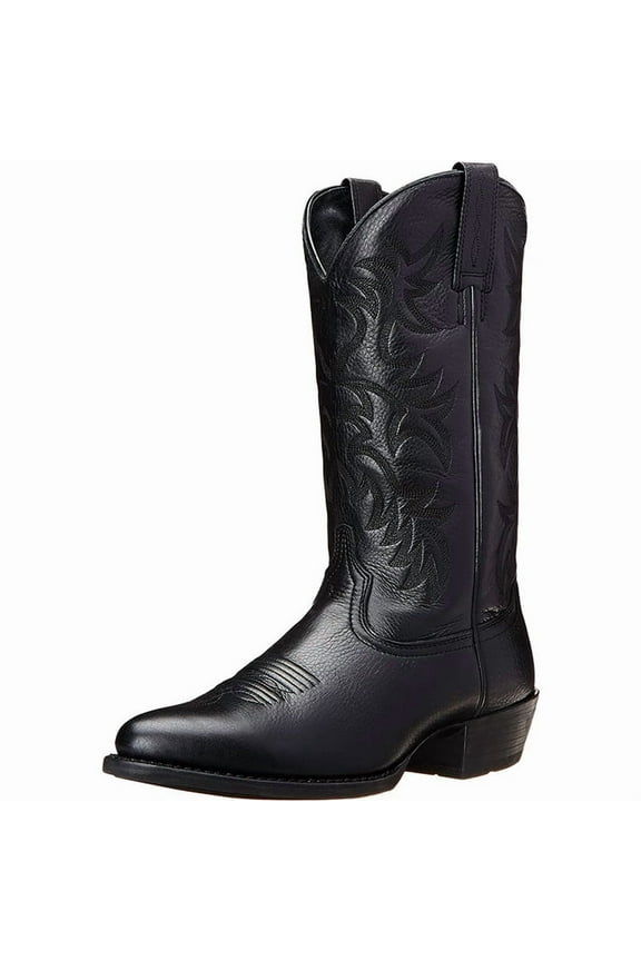 Mens Brown Cowboy Boots Classic Embroidered Snip Toe Wide Calf Mid-Cylinder Leather Country Western Boots Men's Work Boots