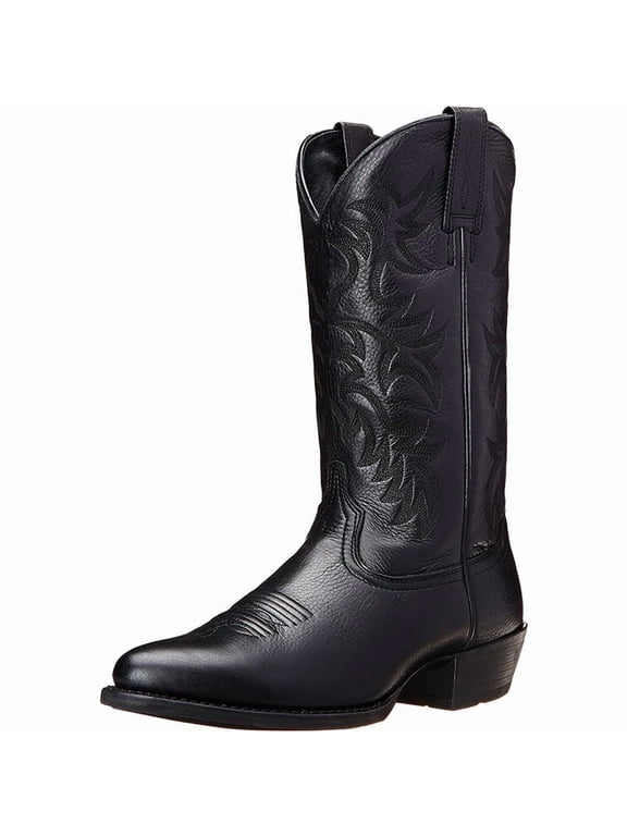 Men's Classic Western Style Boots, Embroidery Mid Calf Slip On Boots Stable Heel Daily Walking Footwear