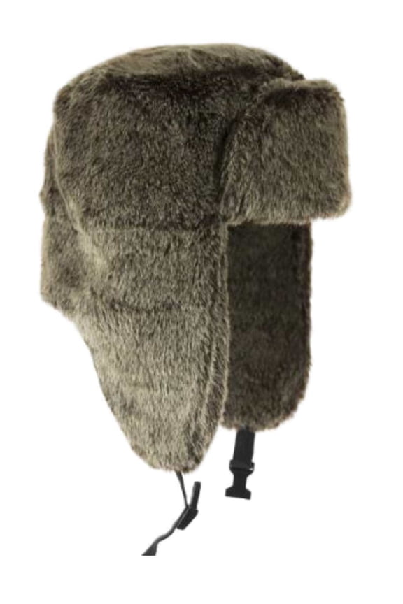 Mens Brown Faux Fur Winter Trapper Style Orange Quilted Lining Aviator Hat L/XL