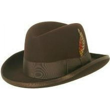 Mens Brown Godfather Hat 100% Wool Homburg Brim Hats 4201