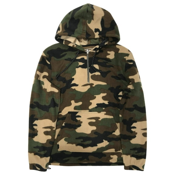 Mens Brown & Green Camo Quarter Zip Hoodie Jacket Camouflage Medium