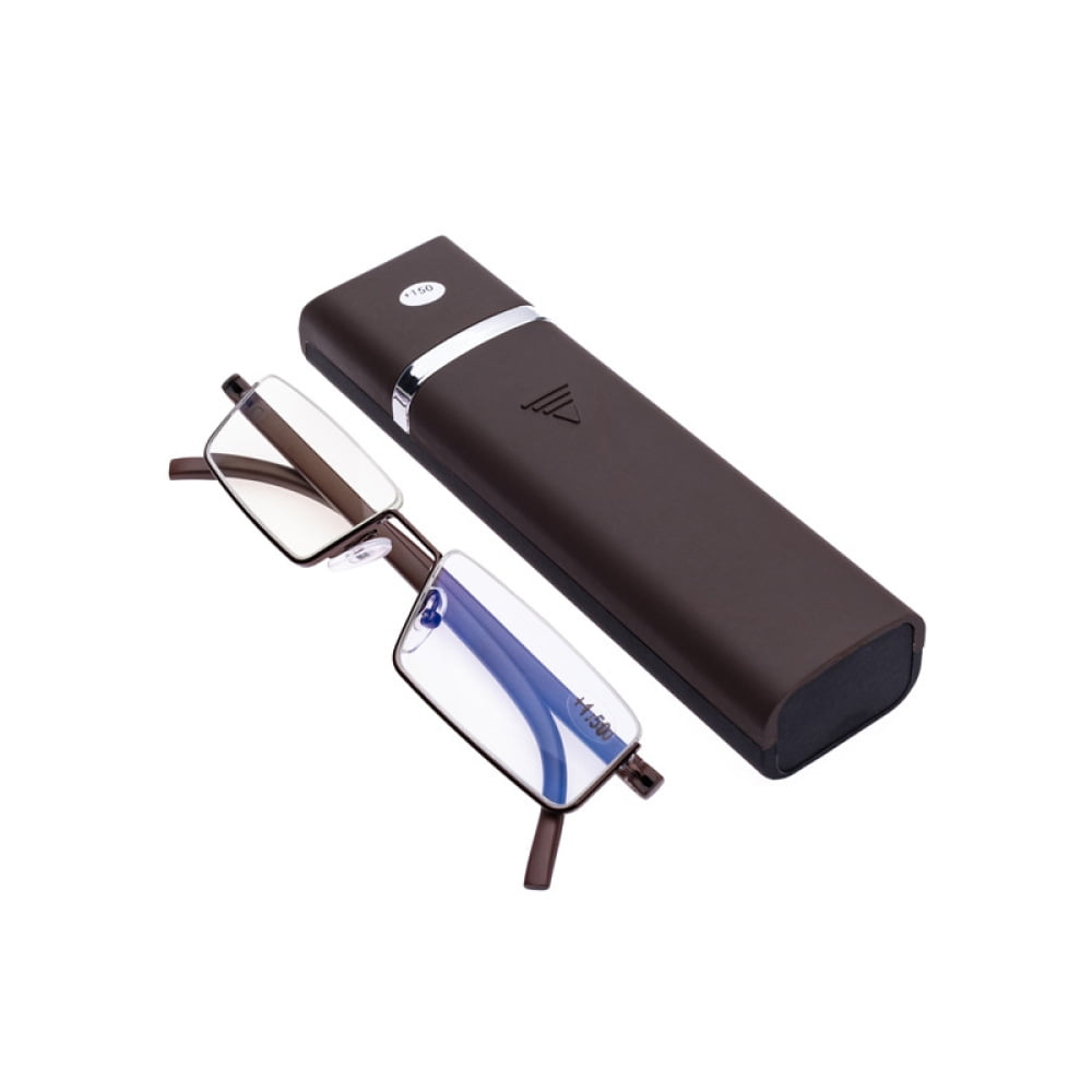 Mens Brown Half Rimless Reading Glasses +3.50 Blue Light Blocking tr90 Flexible Presbyopic Glasses Half Frameless Rectangle Readers with case