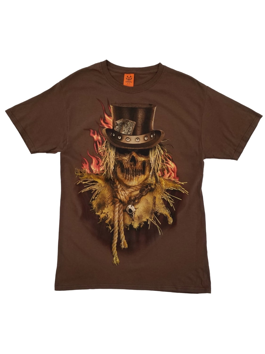 Mens Brown Halloween Scarecrow Graphic Tee Crew Neck T-Shirt M