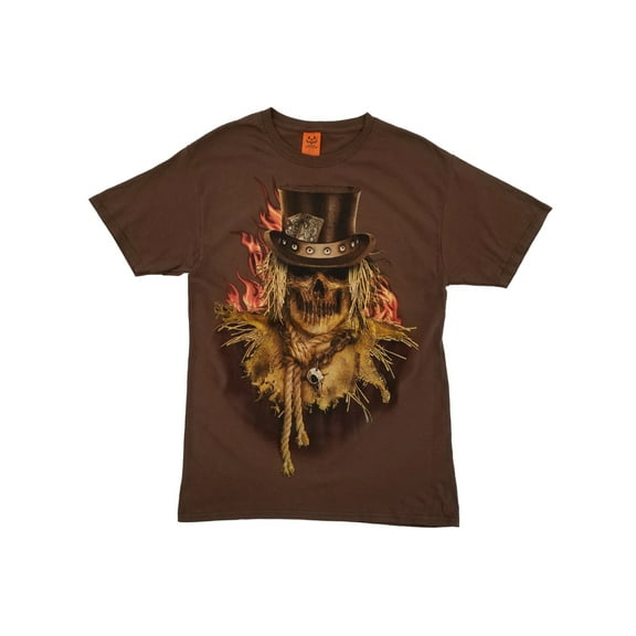 Mens Brown Halloween Scarecrow Graphic Tee Crew Neck T-Shirt M