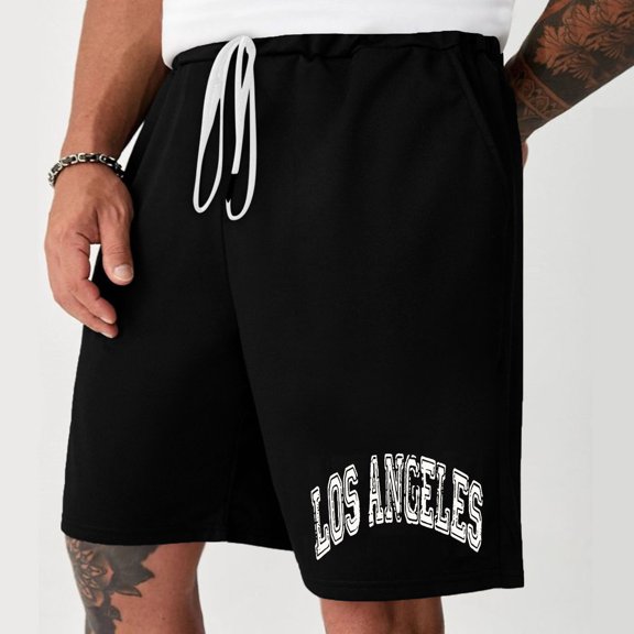 Mens Brown Printed Drawstring Shorts, "BROOKLYN" Letters, Summer Urban & Casual Use