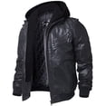thumbnail image 1 of Mens Brown Real Leather Jacket with Removable Hood (Large, Black), 1 of 6