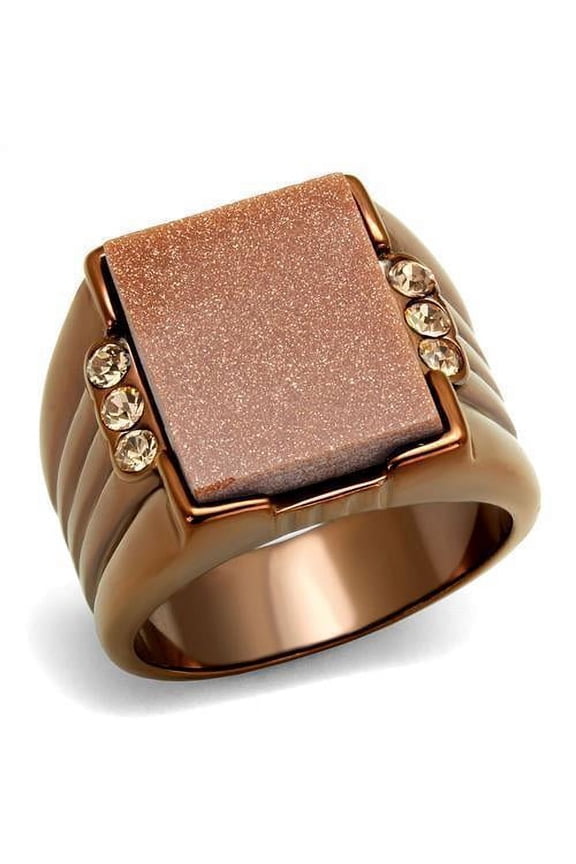 Mens Brown Rings Stainless Steel Semi-Precious Gold Sand Stone in Siam Anillo Cafe de Compromiso Para Hombre Acero Inoxidable