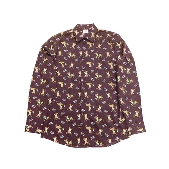 Mens Brown Rudolph Reindeer Brew Beer Christmas Long Sleeve Button Shirt 3XL