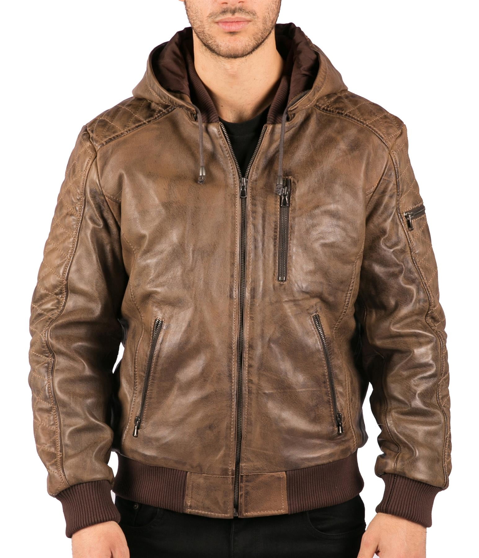 Reed Men's American Style Bomber Real Leather Jacket, Black