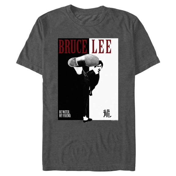Mens Bruce Lee Be Water Black and White Poster T Shirt