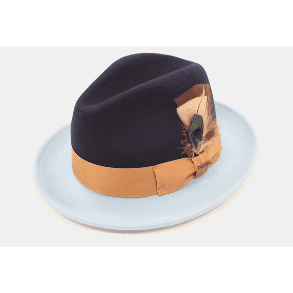 Mens Bruno Capelo Navy Blue/Camel  2 Tone Fedora Ritz Collection RT-510
