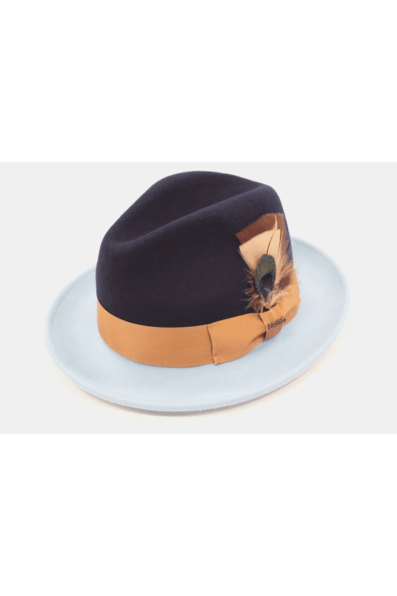 Mens Bruno Capelo Navy Blue/Camel  2 Tone Fedora Ritz Collection RT-510