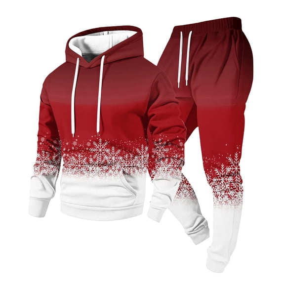 Mens Brushed 2‑Piece Christmas Tracksuit Hooded Pullover Top and Jogger Pants Winter Casual Athletic Outfit Red 3XL