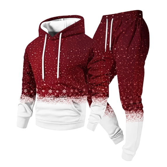Mens Brushed 2‑Piece Christmas Tracksuit Hooded Pullover Top and Jogger Pants Winter Casual Athletic Outfit Vermilion 3XL