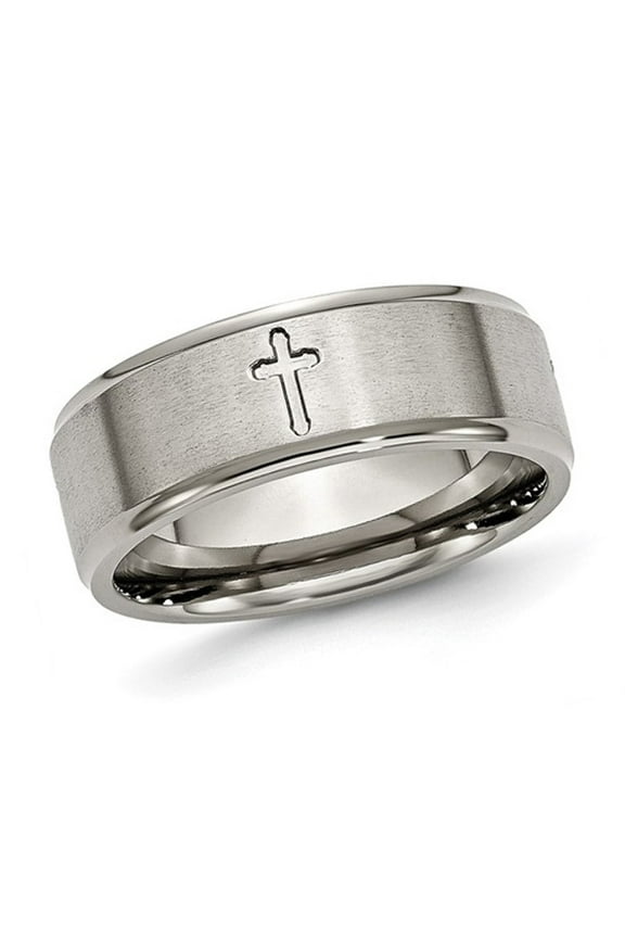 Gem & Harmony Mens Brushed Ridged Cross Titanium Wedding Band ring (8mm) for Men