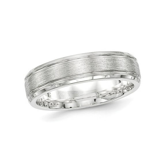 Gem & Harmony Mens Brushed Sterling Silver Rhodium Plated 6mm Band Ring for Men