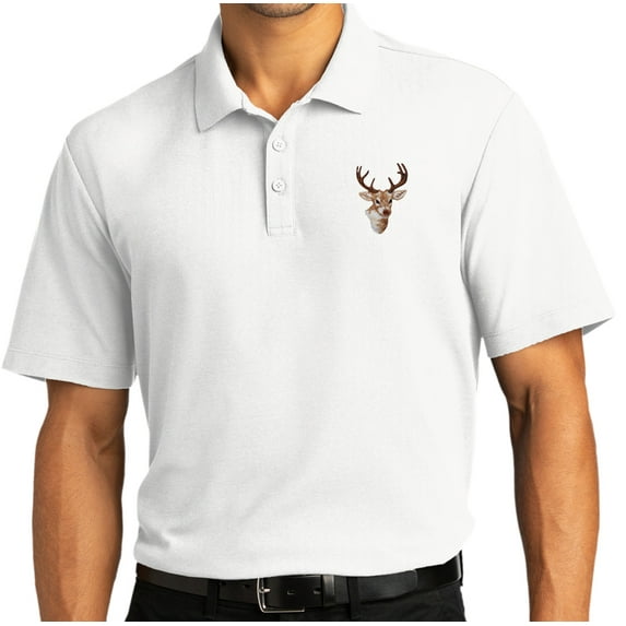 Mens Buck Deer Patch Short Sleeve Polo Shirt, 2XL White