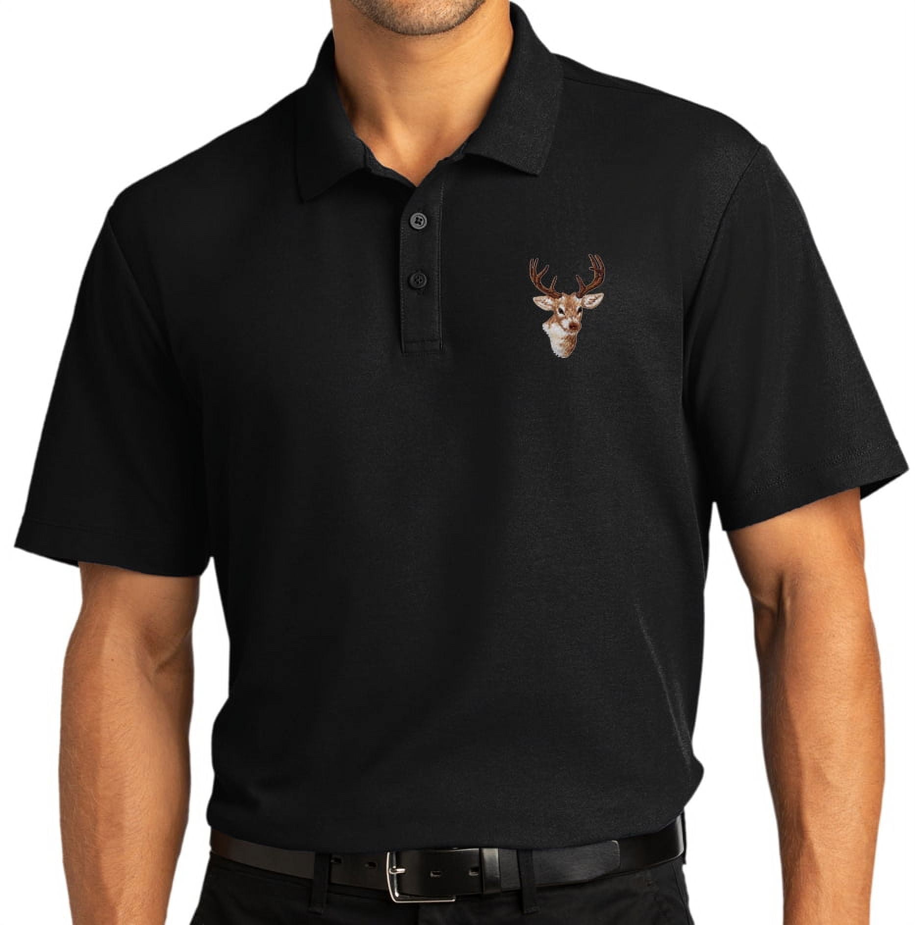 Mens Buck Deer Patch Short Sleeve Polo Shirt, Large Deep Black
