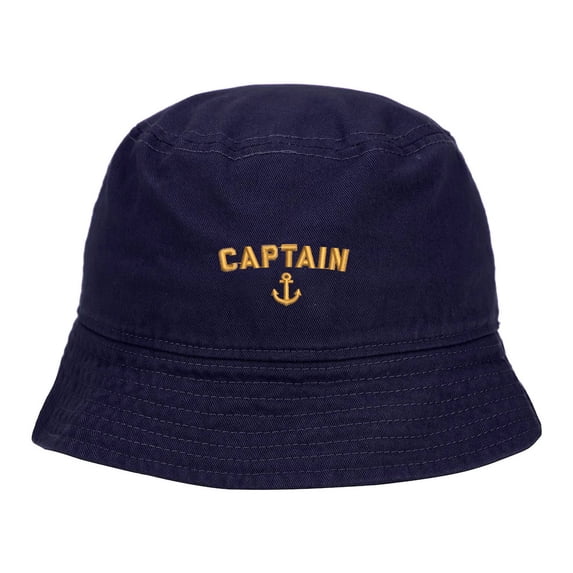 Mens Bucket Hat Captain Anchor Boat Embroidered Washed Cotton Classic Bucket Hat