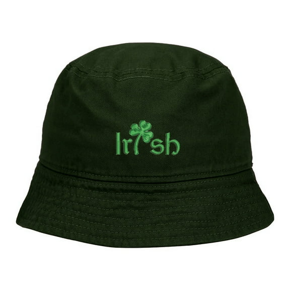 Mens Bucket Hat Irish Shamrock Embroidered Washed Cotton Classic Bucket Hat