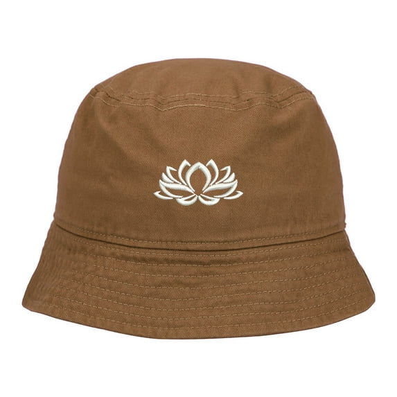 Mens Bucket Hat Namaste Lotus Flower Embroidered Washed Cotton Classic Bucket Hat