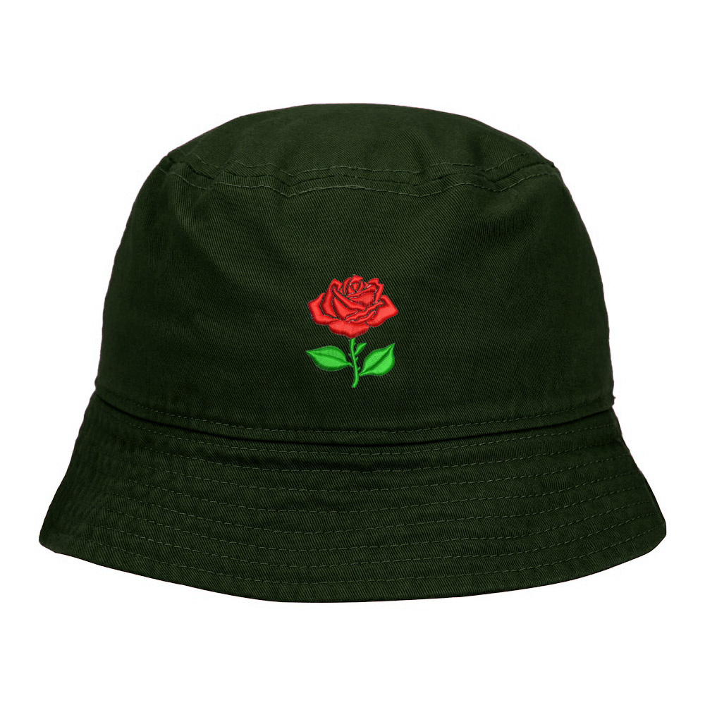 Mens Bucket Hat Rose Flower Embroidered Washed Cotton Classic Bucket ...