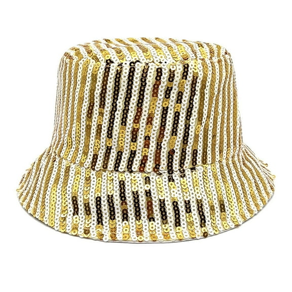Mens Bucket Hat, Yigetop Sequins Bucket Hat for Women Men Glitter Sequins Strips Fisherman Hat Unisex Reversible Sun Hat for Beach Outdoor Womens Bucket Hat Gold M
