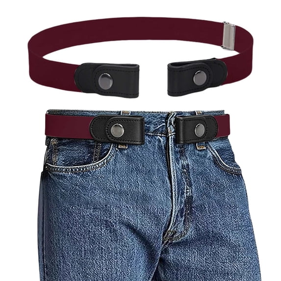 Mens No Buckle Elastic Stretch Belt, Hook Loop Adjustable Jeans Belt, Flat Lightweight Casual Waist Belt Daily Jeans Matching, Khaki Pants Wear, Casual Commute, Short Trip Wine