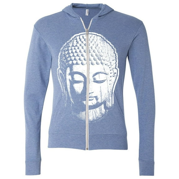 Mens Buddha Head Full-Zip Hoodie - Blue Triblend