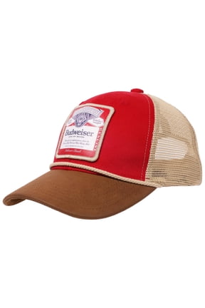 Mens, Budweiser Trucker Hat, Classic Logo with Brown Bill, Red