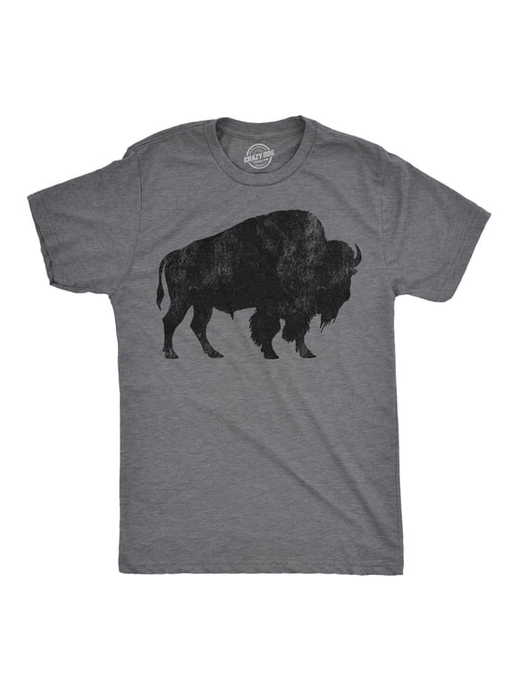 Mens Buffalo Silhouette T Shirt Cool Animal Tee with Standing Buffalo Print for Guys Graphic Tees