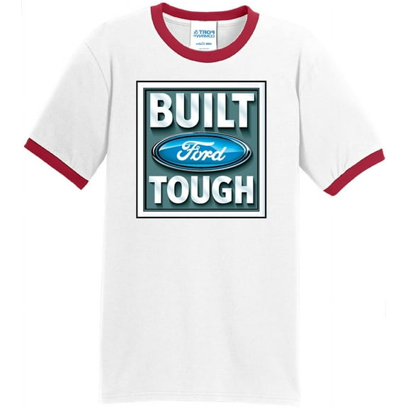 Mens Built Ford Tough 100% Cotton Ringer Tee Shirt, 2XL White/Red