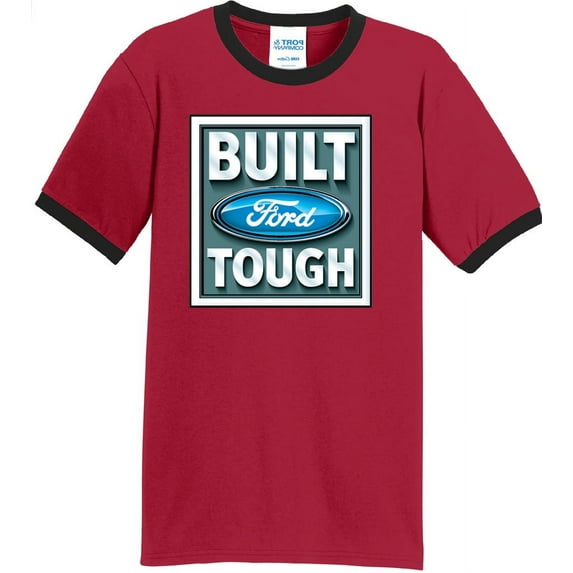 Mens Built Ford Tough 100% Cotton Ringer Tee Shirt, 3XL Red/Black