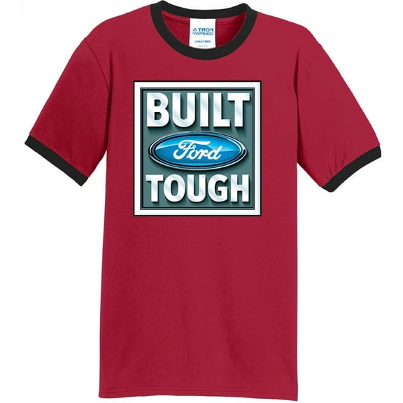 Mens Built Ford Tough 100% Cotton Ringer Tee Shirt, XL Red/Black