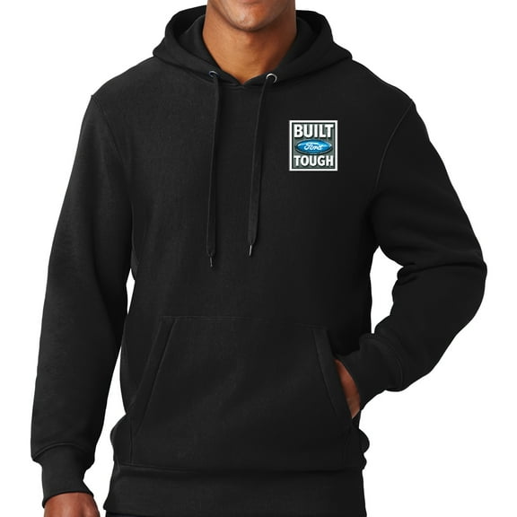 Mens Built Ford Tough (pocket print) Super Heavyweight Hoodie - Black, 3XL