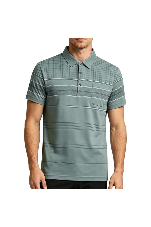 Mens Buiness Casual Tops Plaid Striped Button Down Short Sleeve Work Shirt with Pocket Fathers Gift M-4XL