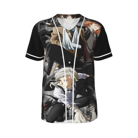 Mens Bungo Stray Dogs Dazai Osamu Baseball Shirt Graphic Tshirt V Neck Jersey Button Down Short Sleeve Tops